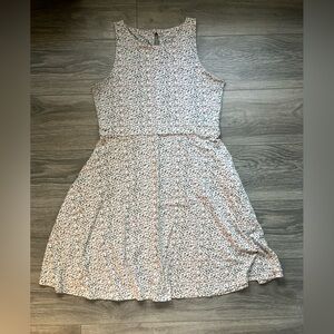 Pact White Pink Green Floral Sleeveless Knee Length Skater Dress Size L Spring